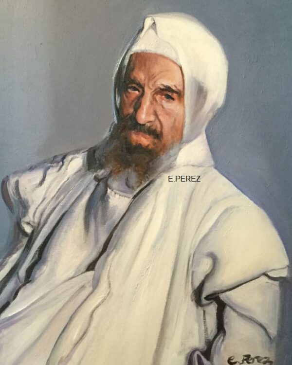 Baba Sali in White — oil portrait by Esther Perez
